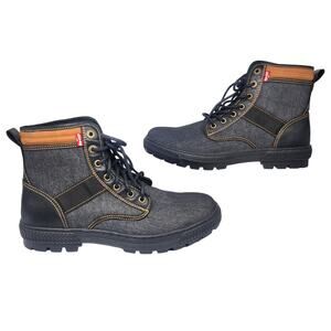 Levis Boots Mens 10 Blue Denim Artesia Hiking Ankle Mid Calf Black Leather Tie